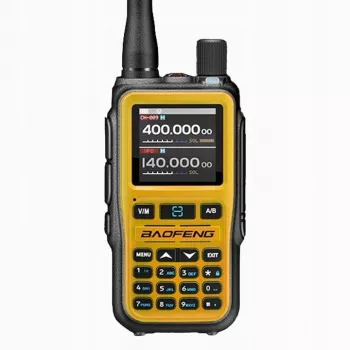 Nešiojamas Baofeng UV-5R Mini racija su USB-C įkrovimu, Bluetooth, VHF/UHF, 5 W, 1600 mAh, oranžinė