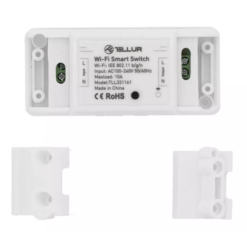 Inlinis WiFi jungiklis Tellur TLL331161 2200W — išmanioji inlinė relė lempoms ir prietaisams