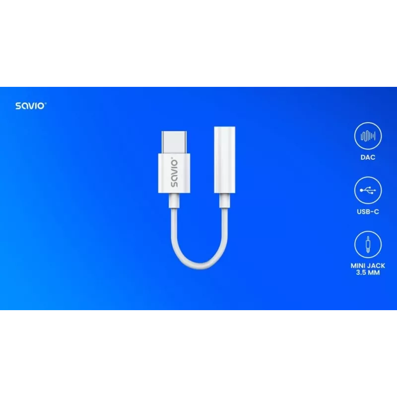 USB Type 3.1 C (M) – Jack 3.5mm (F) garso adapteris baltas SAVIO AK-51