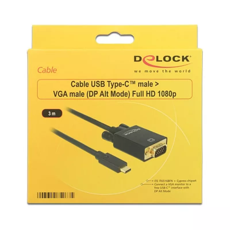 Vaizdo kabelio adapteris DeLOCK 85263 USB Type-C į VGA 3m Juoda