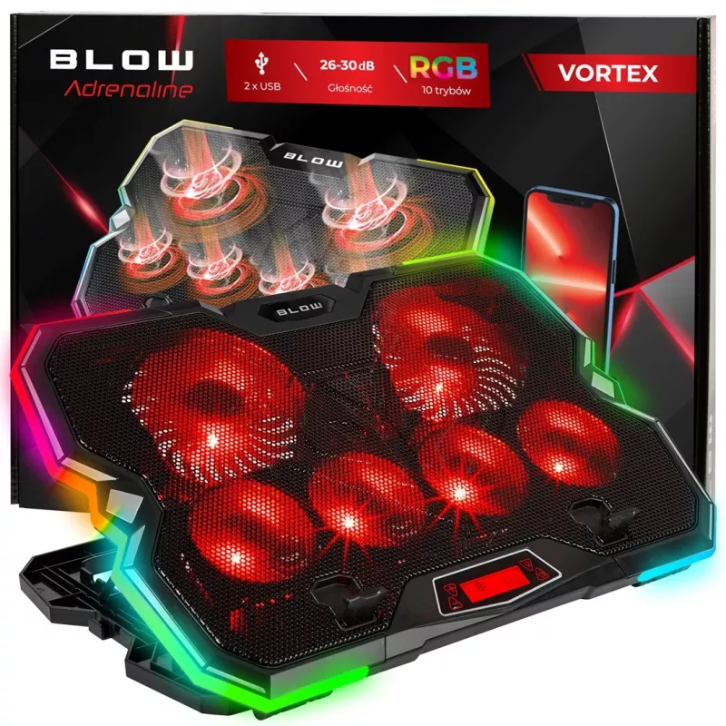 6 FAN VORTEX RGB nešiojamojo kompiuterio aušinimo padėklas
