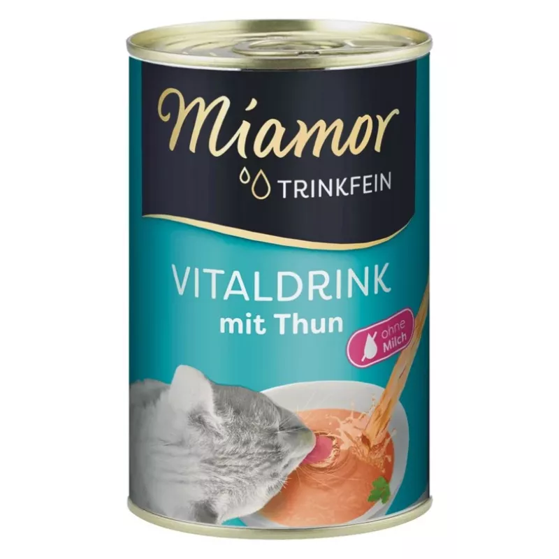 Skystas vitaminų papildas katėms Miamor MIAMOR Trinkfein 135 ml — žuvies skonio, šlapimo pūslės gydymas, suaugusioms, skardinė