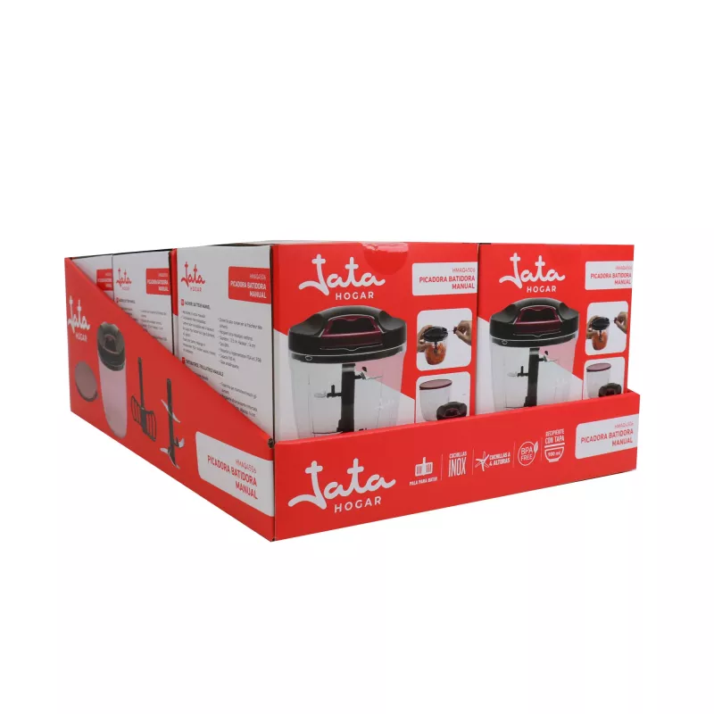 Rankinis maisto smulkintuvas Jata HMAQ4506 0,9 l talpos nerūdijančio plieno peiliai 140 mm aukštis 12,5 cm skersmuo Juoda Raudona Skaidri