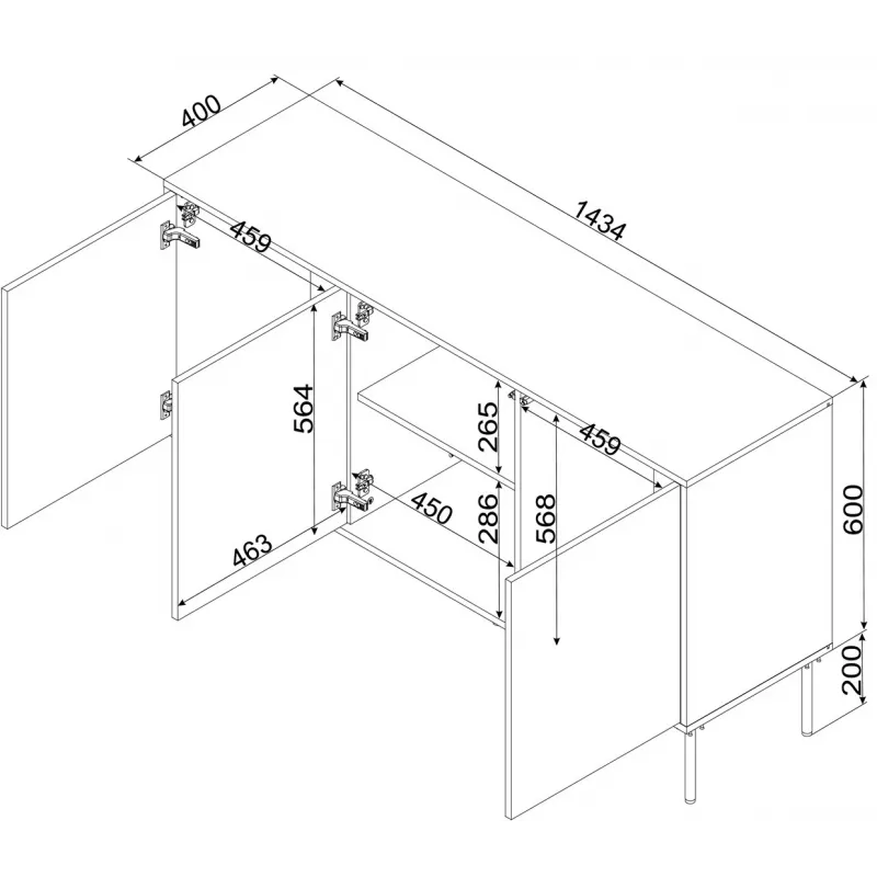 Komoda Cama Meble INSERTO 3D 143,5×40×80 cm — kašmyro apdaila su LED