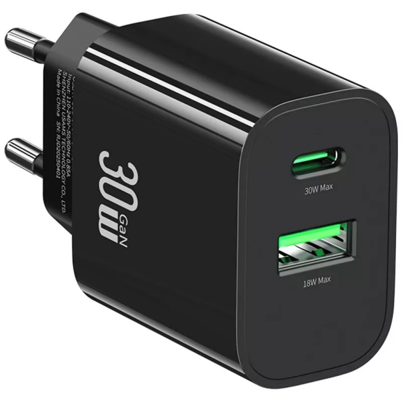 usams Įkroviklis USA001631 30W su 1x USB-C ir 1x USB-A greitas įkrovimas