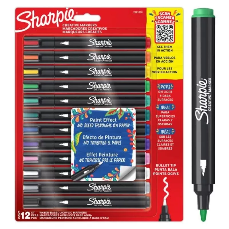 Akrilinių dažų rašikliai Sharpie Creative Marker 12 vnt. kulkinis antgalis juodi