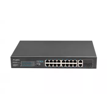 Nevaldomas jungiklis LANBERG RSFE-16P-2C-250 — 18 prievadų Gigabit, 16x PoE+ (30W), 2x SFP, 250W, 1U, metalinis, montuojamas į stelažą