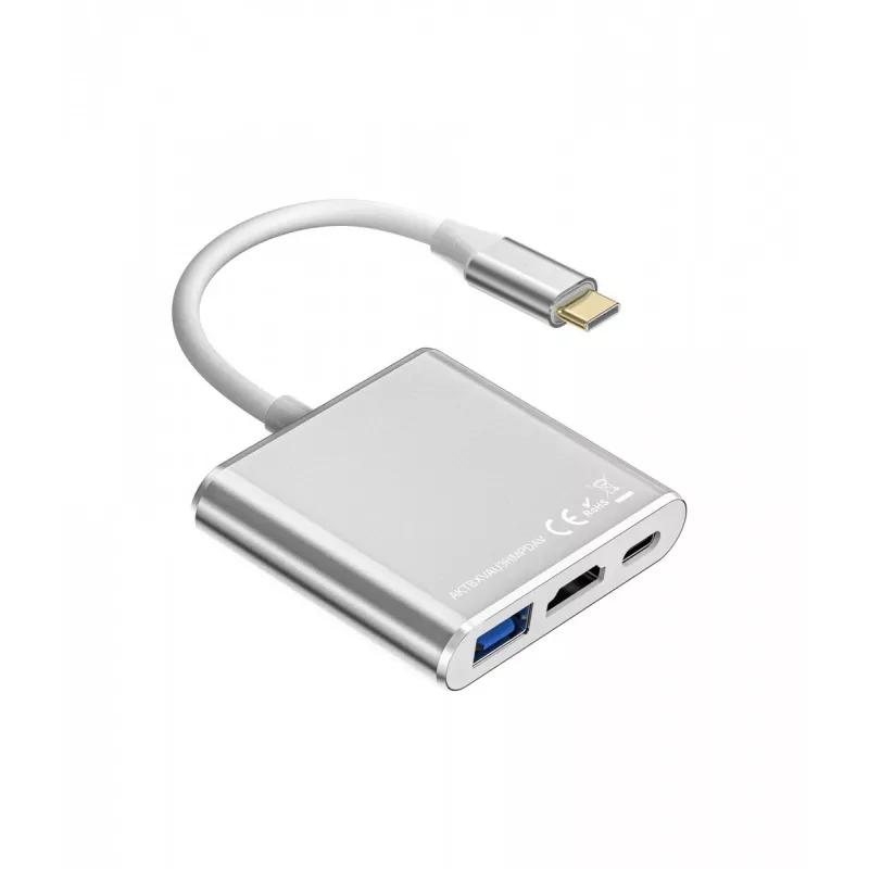 USB C adapterių stotelė TB AKTBXVAU3HMPDAV — 3 viename: HDMI + USB-A + USB-C PD, sidabrinė