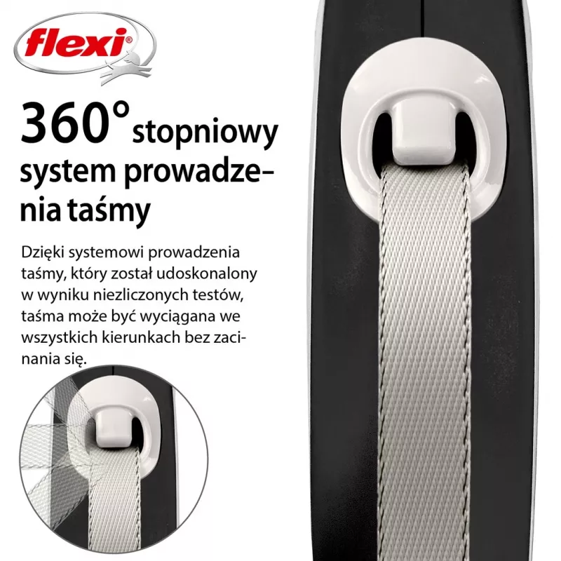 Flexi nauja COMFORT 8 m juodas, pilkas šunų ištraukiamas pavadėlis