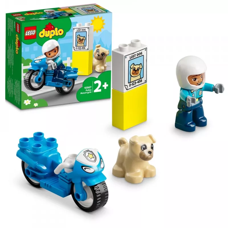 Toy motorcycle playset LEGO Duplo Police 10967 with movable wheels and police figure