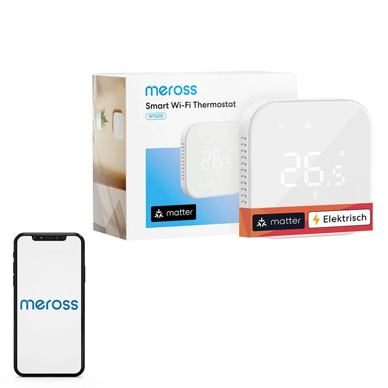 Išmanusis termostatas Meross MTS215MA (Wi‑Fi, Matter, EU), skirtas namų šildymo valdymui