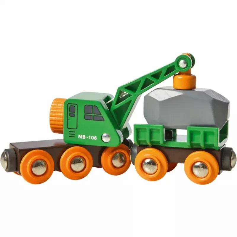 Vagonėlis BRIO Clever Crane Wagon Lift and Load juoda žalia