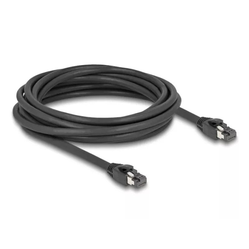 Delock - tinklo kabelis - RJ-45 (M) į RJ-45 (M) - 5,0 m - 7,5 mm - S/FTP - CAT 8,1 - be halogenų, užsifiksuojantis, iki 40 Gbps duomenų perdavimo sparta - juodas (80236)