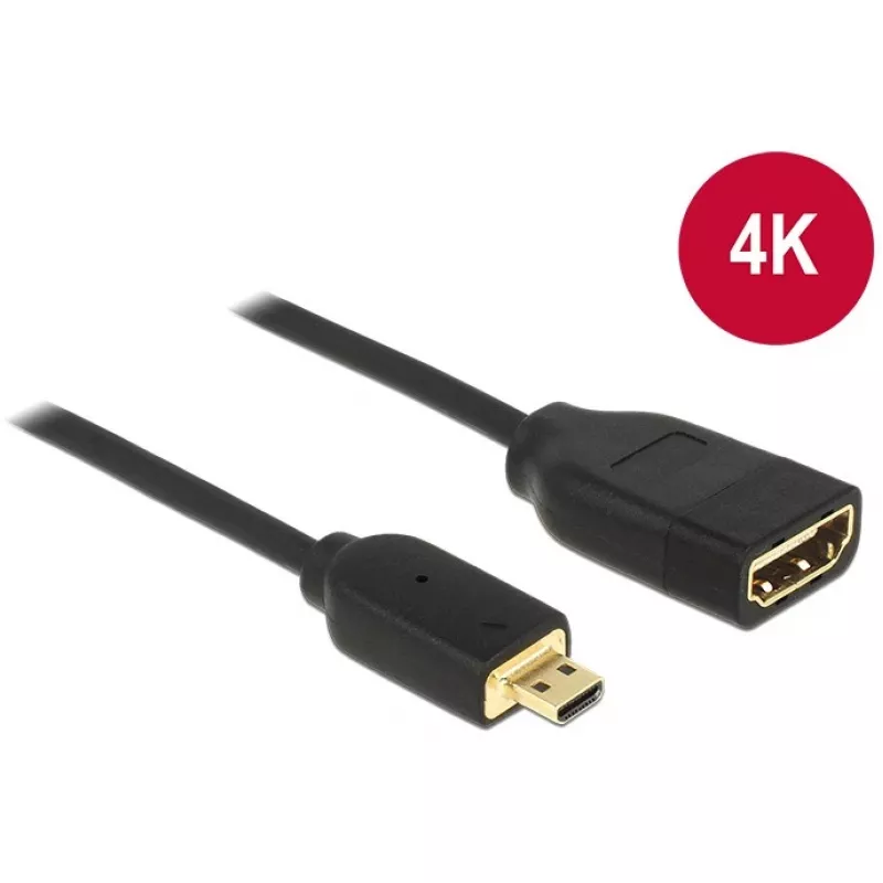 DELOCK Laidas HDMI Micro D Kištukas > HDMI A Lizdas High Speed su Ethernet 3D 4K 20cm Premium Slim