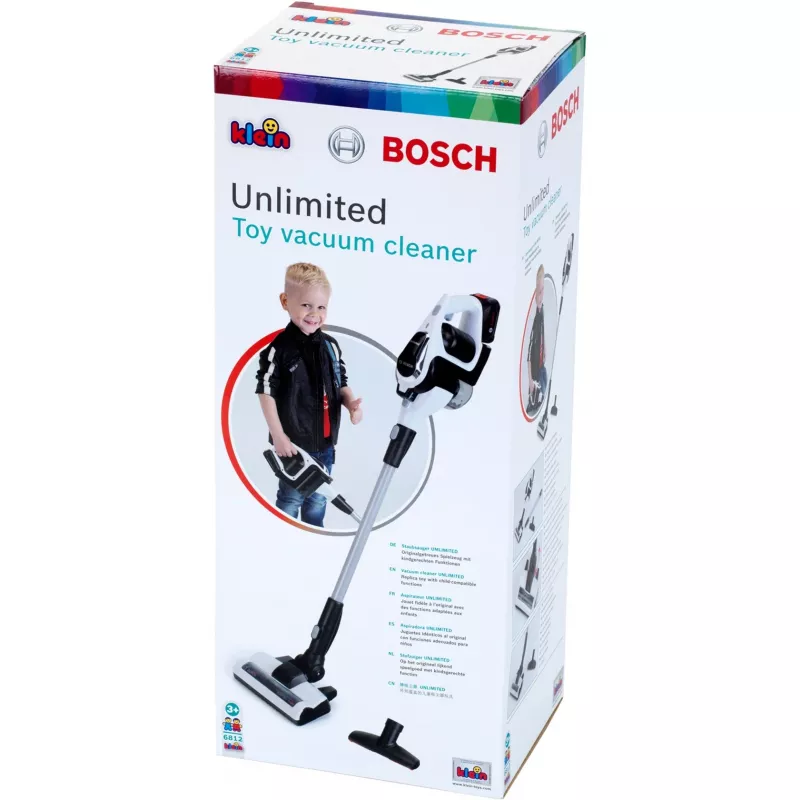 Theo Klein Bosch Unlimited dulkių siurblys juodas su sūkurio funkcija ir antgaliais vaikams nuo 3 metų