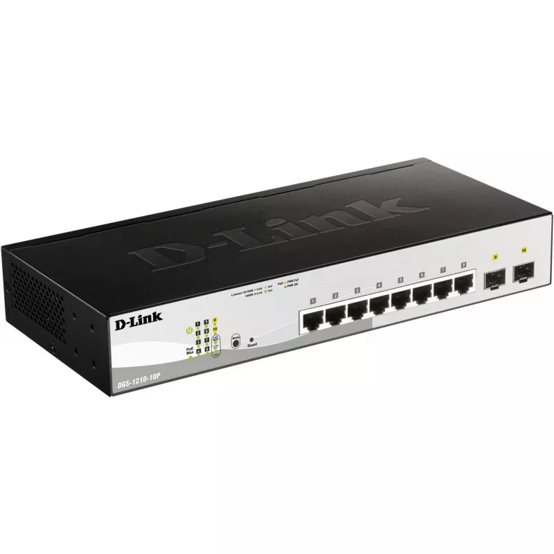 D-Link DGS-1210-10P valdomas L2 Gigabit Ethernet (10/100/1000) maitinimas per Ethernet (PoE) 1U juoda
