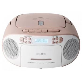 Nešiojamas boombox Reflexion RCR2260DAB — balta/rožinė, DAB+ skaitmeninis radijas, veikia su baterijomis ir iš tinklo