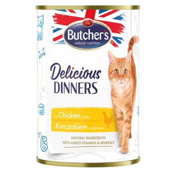 BUTCHER'S Delicious Dinners vištiena želėje gabalėliai - drėgnas kačių ėdalas - 400 g