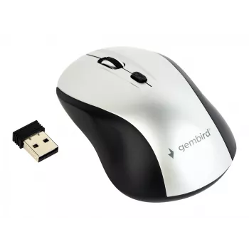Belaidė optinė pelė Gembird MUSW-4B-02-BS, RF, abiem rankom tinkama, 1600 DPI, 4 mygtukai, sidabrinė/juoda