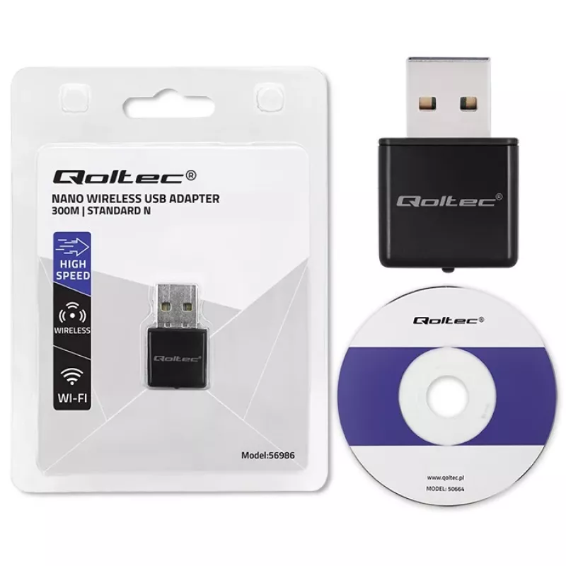 “Wi-Fi” USB adapteris QOLTEC NANO 56986 — mini N, USB 2.0, 802.11n