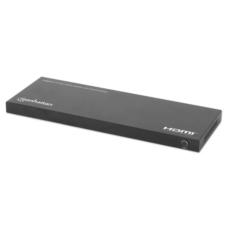 Manhattan 4K@60Hz 8 prievadų HDMI skirstytuvas su sumažinimo funkcija, padalijantis vieną HDMI įvestį į aštuonis HDMI išvestis (1x8), 18G, EDID jungiklis sumažinimui, juodas