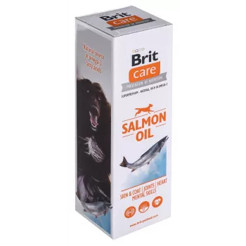 Šunų maisto papildas aliejus Brit Care Salmon Oil 250 g – skystas, be konservantų, gerina odą ir kailį