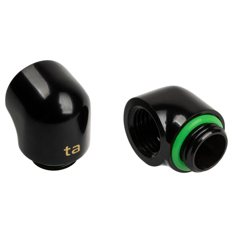 Adapter 90° G1/4 colio išorinis į G1/4 colio vidinį, BitsPower Touchaqua, 2 vnt. pakuotėje, juodi