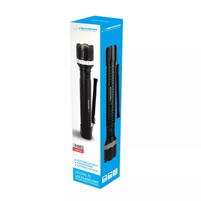 Rankinis žibintuvėlis ESPERANZA Epione XL LED 1.2W 100 lm 100 m Juodas, baterija R20 (3)