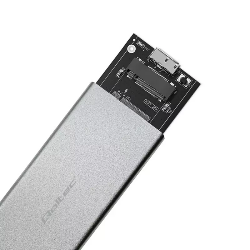 Aliuminio korpusas QOLTEC 51833, skirtas M.2 SSD, SATA į USB 3.0, palaiko iki 2TB