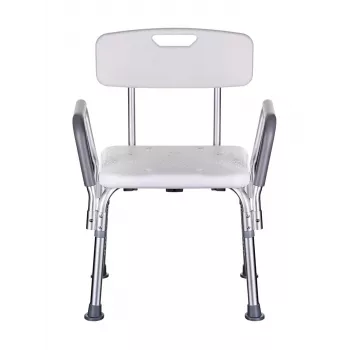 Dušo kėdė ActionMed KP300AM su atlošu ir porankiais, polipropilenas, reguliuojamas aukštis 43–56 cm, sėdynė 40×33 cm, maks. naudotojo svoris 110 kg