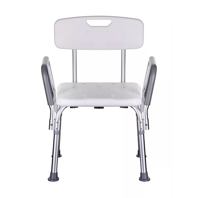 Dušo kėdė ActionMed KP300AM su atlošu ir porankiais, polipropilenas, reguliuojamas aukštis 43–56 cm, sėdynė 40×33 cm, maks. naudotojo svoris 110 kg