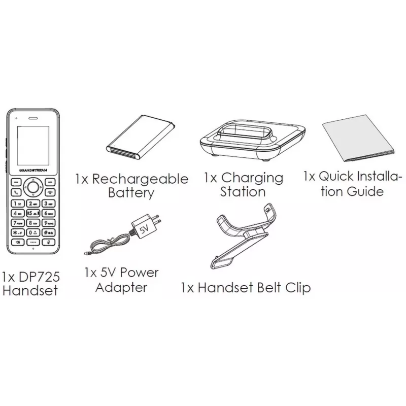 IP Phone Grandstream DP725 belaidis ragelis, pilkas, 1,8 colio TFT ekranas, 20 linijų, Li-Ion 1500 mAh