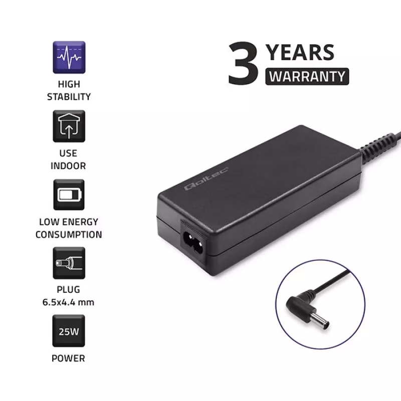 Qoltec 51774 Maitinimo adapteris LG monitoriui 25W | 1.3A | 19V | 6,5 * 4,4 + maitinimo laidas