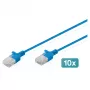 Pataisomasis laidas CAT6 U-UTP plonas 3 m, mėlynas, DIGITUS, 10 vnt. pakuotė