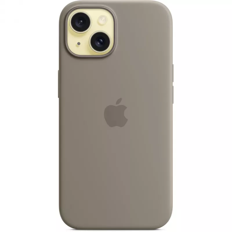 Silikoninis dėklas su „MagSafe“, skirtas „iPhone 15“ – molio spalvos