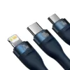 3in1 USB laidas Baseus Flash Series 2, USB-C + micro USB + Lightning, 100W, 1,5 m (mėlynas)