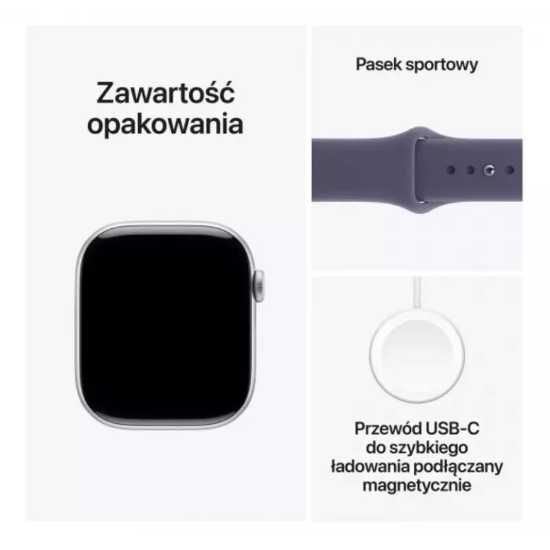 Apple Watch Series 11 GPS + Cellular 42mm sidabrinis aliuminio korpusas su Purple Fog sportine juostele - M/L