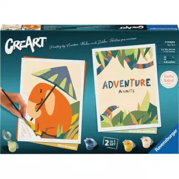 Tapybos rinkinys Ravensburger CreArt Hello Baby Safari Set — pradedantiesiems skirtas tapybos rinkinys kūdikiams ir mažiems vaikams