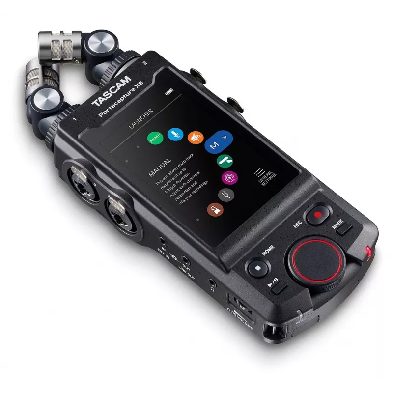 Nešiojamas daugiakanalis garso įrašytuvas Tascam Portacapture X8 — 6 kanalų, 24/32 bitų, iki 96 kHz, 4 XLR/TRS kombinuotos įvestys, SD kortelė, USB‑C, baterija arba tinklas