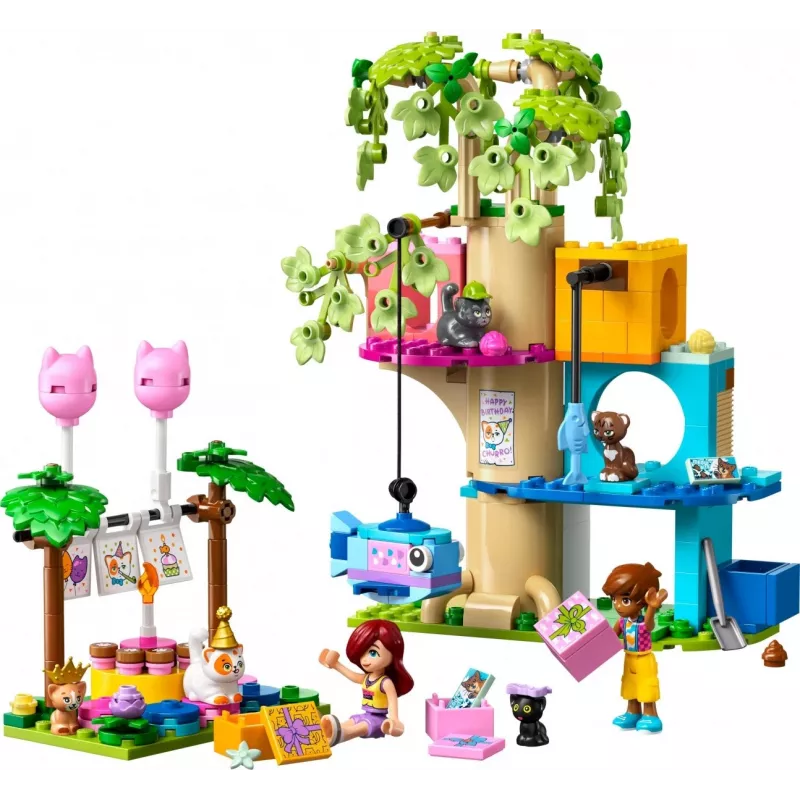 Konstruktorius LEGO Friends 42666 Katės gimtadienio medžių namelis, 321 vnt., 6+ m., 180×160×100 mm