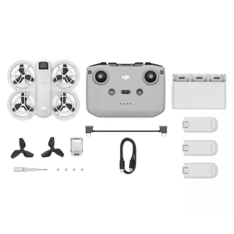 DJI Neo Fly More Combo (DJI-RC-N3) lengvas 135 g dronas su 4K Ultra HD kamera, iki 18 minučių skrydžio laiko su vienu įkrovimu, 3x baterijos, nuotolinio valdymo pultas