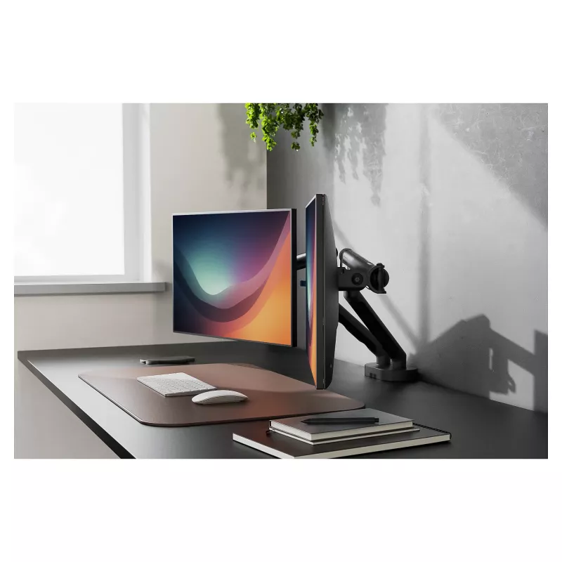 Monitoriaus laikiklis DIGITUS dvigubos konstrukcijos 2×35 colių ekranams, spaustuvas, 2×10 kg, VESA 75×75–100×100, pasvirimas -45–90°
