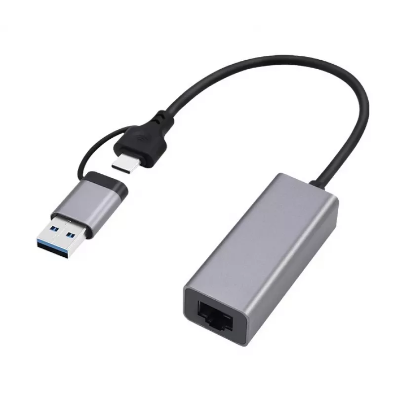 USB 3.1 Type-C Gigabit tinklo adapteris Gembird A-USB3AC-LAN-01 — 1× RJ-45, 1000 Mbps, USB 3.2 Gen 1, metalinis korpusas, pilka