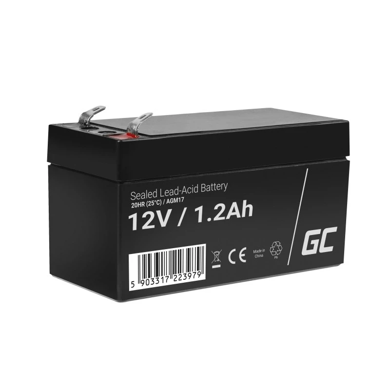 Sandari švino rūgšties (VRLA) baterija Green Cell AGM17 12 V 1,2 Ah — 52 mm aukštis, 43×97 mm, 0,5 kg