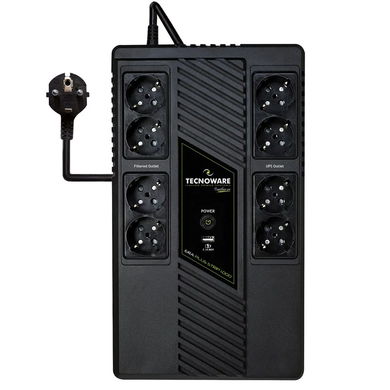 Nepertraukiamo maitinimo šaltinis TECNOWARE Era Plus Strip 1000, Line‑Interactive 1 kVA / 700 W, 8 Type F lizdai, VRLA baterija, 4,4 kg