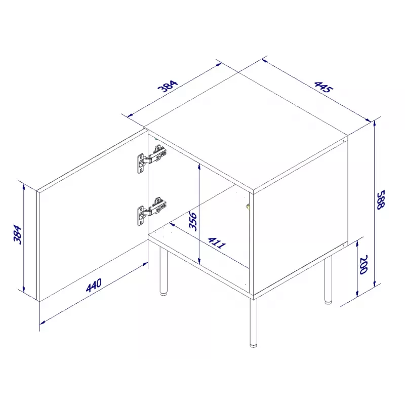 2 vnt. naktinių staliukų rinkinys cama meble PALAZZO 44,5×40×59 cm juodos ir ąžuolo medienos – 1 durelės, matinis laminatas, metalinės kojelės