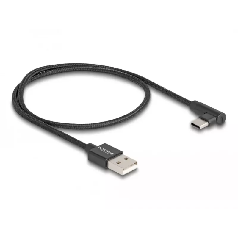 DeLOCK USB 2.0 laidas USB-A kištukas į USB-C kištuką, kampinis, 0,5 m, juodas