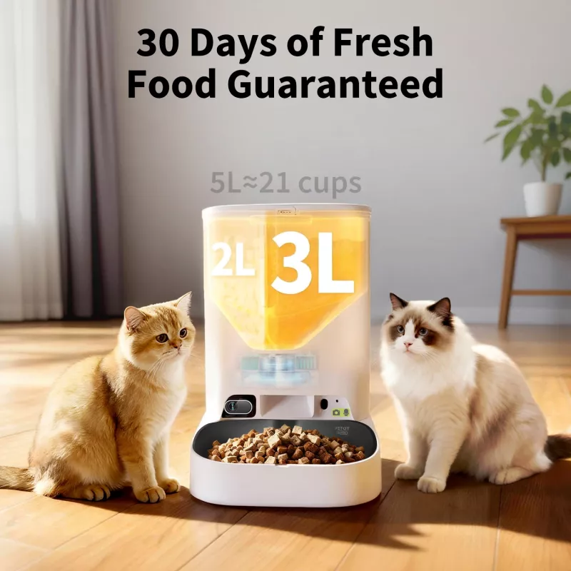 Automatinė gyvūnų šėrykla PETKIT YumShare Dual-hopper 2 su kamera, 5 L talpa, ABS ir 304 nerūdijantis plienas, balta