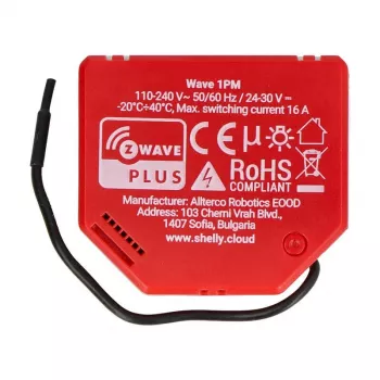 Išmanusis jungiklis Shelly W 1PM plastikinis 16A 110–240 V, Z‑Wave, 868,4 MHz, raudonas, 42×37×16 mm