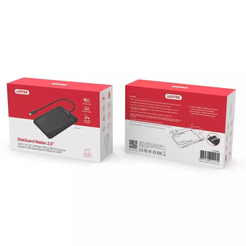 Unitek Y-3036A - DiskGuard Raiden 2.5 USB-C į SATA III 2,5 colio HDD/SSD kietojo disko korpusas